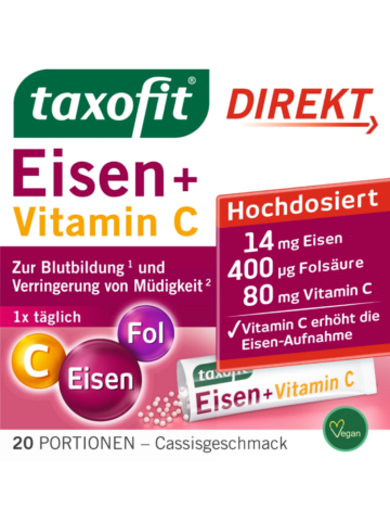 taxofit Granulés directs Fer + Acide folique + Vitamine C (20 pièces), 22 g