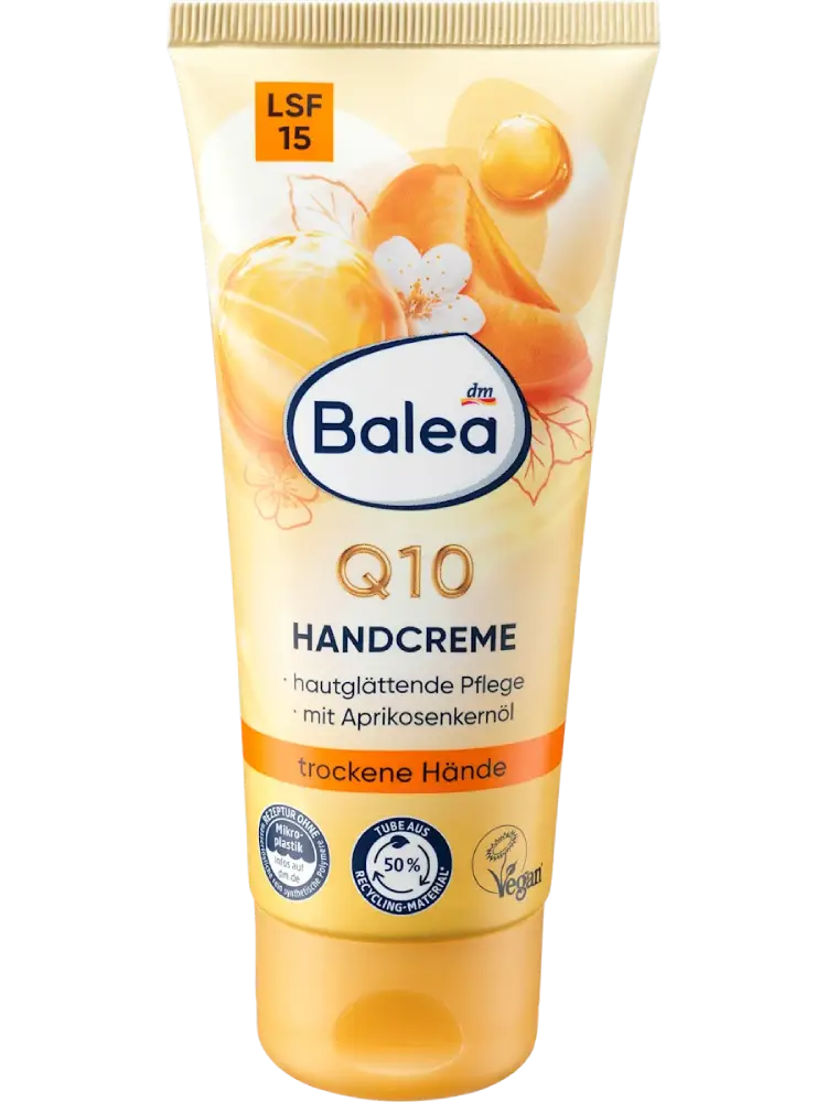 Crème pour les mains Q10 à l'huile d'abricot et SPF15, 100 ml