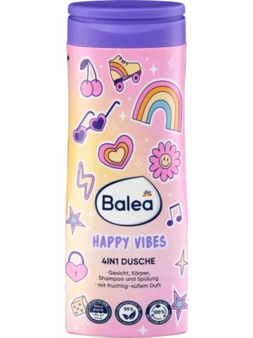 Balea Gel douche, shampoing et après-shampoing pour enfants 4 en 1 Happy Vibes, 300 ml