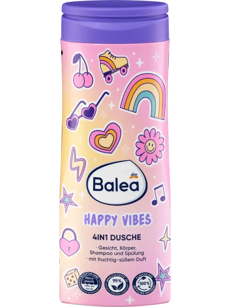 Balea Gel douche, shampoing et après-shampoing pour enfants 4 en 1 Happy Vibes, 300 ml