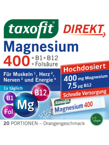 taxofit Granulés directs Magnésium 400 + B1 + B6 + B12 + Acide folique 800, 20 pièces, 40 g