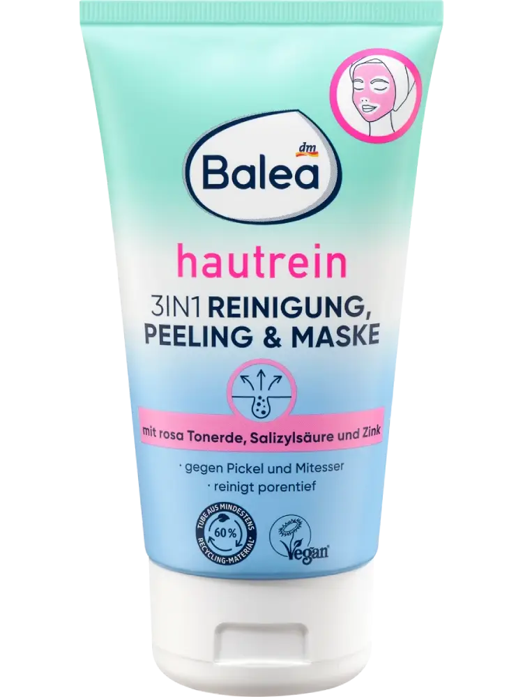 Balea Nettoyant visage, gommage & masque 3en1 peau nette, 150 ml