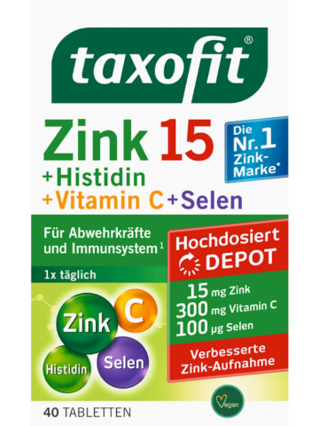 taxofit Comprimés Zinc + Histidine + Vitamine C + Sélénium, 40 pièces, 31,2 g