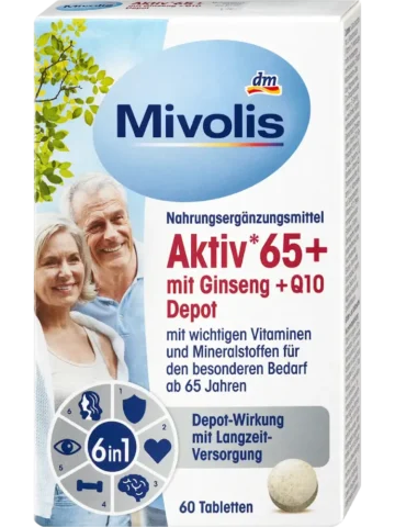 Mivolis Aktiv 65+ avec ginseng + Q10 à libération prolongée, 60 pièces, 51 g