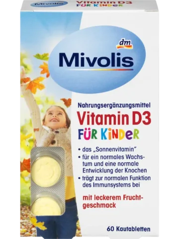 Mivolis Vitamine D3 pour enfants, comprimés à mâcher, 60 unités, 51 g