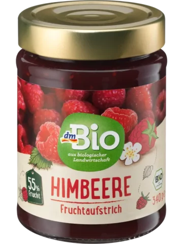 dmBio – Confiture de framboises 55 % de fruits, 340 g
