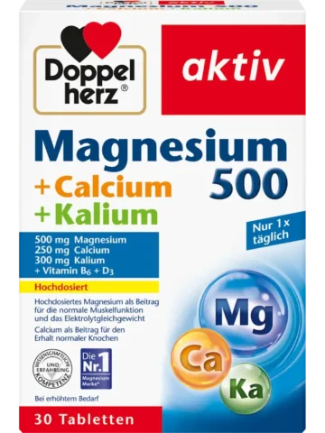 Doppelherz Magnésium 500 + Calcium + Potassium, comprimés 30 pièces, 69,6 g