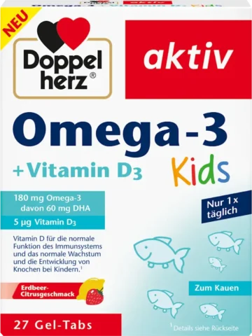 Doppelherz Oméga-3 + Vitamine D3 Enfants Comprimés à Mâcher, 27 unités, 35,1 g