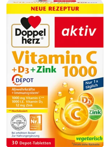 Doppelherz Vitamine C 1000 + D3 + Zinc Depot, comprimés 30 pièces, 42,9 g