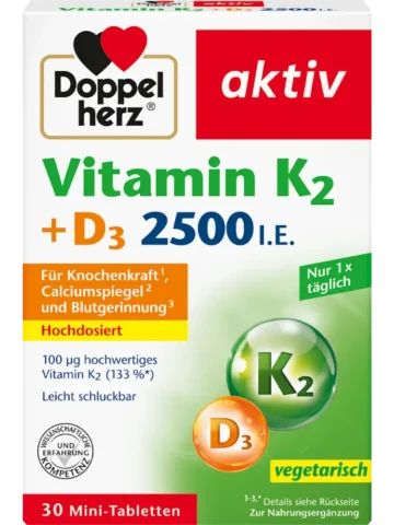 Doppelherz Comprimés Vitamine K2 + D3 2500 UI, 30 pièces (13,1 g)