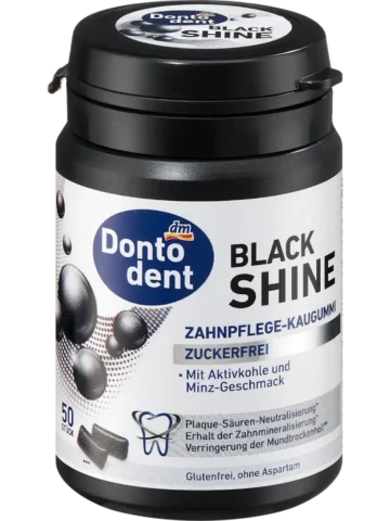 Dontodent Chewing-gum Black Shine au charbon actif, sans sucre, 50 pièces