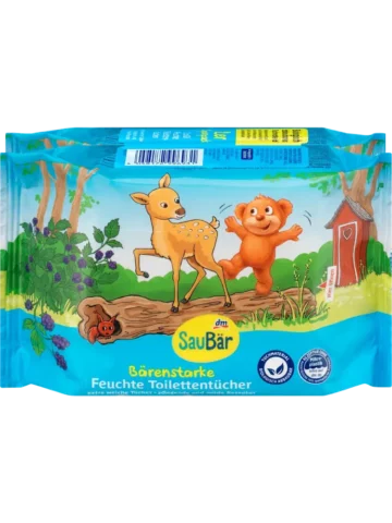 SauBär Lingettes humides pour toilettes Bärenstark (2 x 60 pièces), 120 pièces