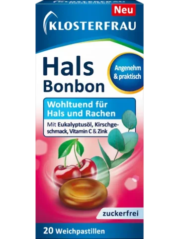 Klosterfrau Pastilles pour la gorge à l’huile d’eucalyptus et goût cerise, 20 pièces