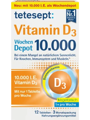 tetesept Comprimés Vitamine D3 10 000 UI dépôt hebdomadaire, 12 comprimés, 6 g