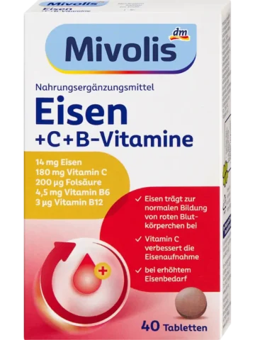 Mivolis Comprimés Fer + Vitamine C + Vitamines B, 40 comprimés, 24 g
