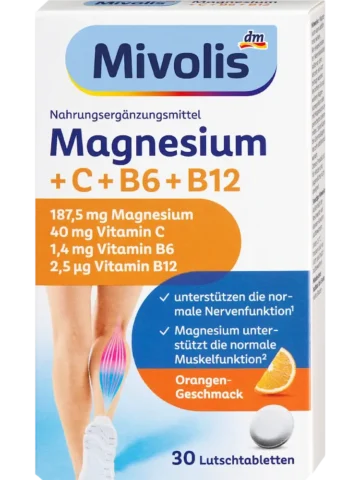 Mivolis Comprimés à sucer Magnésium + Vitamine C + Vitamine B6 + B12, 30 comprimés, 45 g